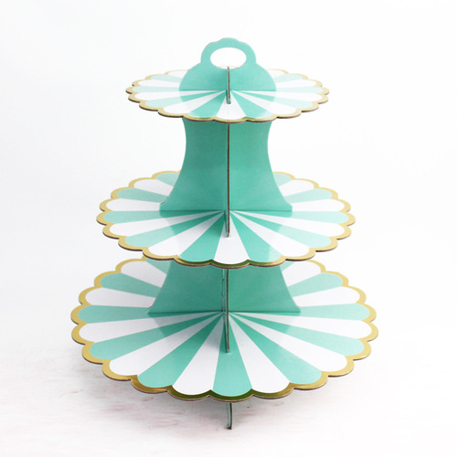 Hot selling three-layer paper gilding cake stand for children and adults birthday parties event anniversary celebration flower cake stand