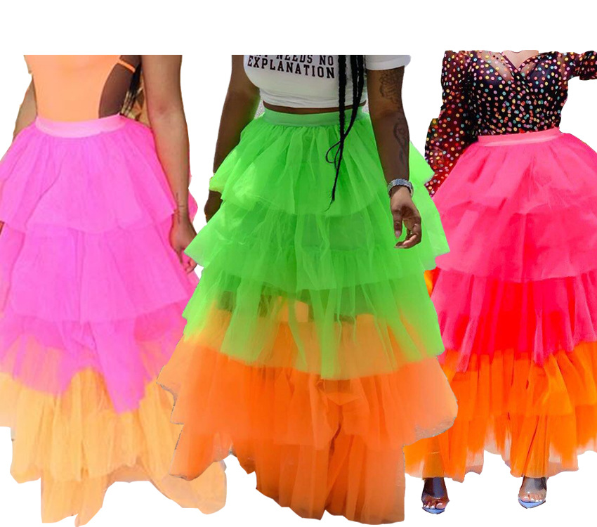 Amazon's Hottest Multi-Color Mesh Cake Skirt Sexy and Fashionable European and American Skirt