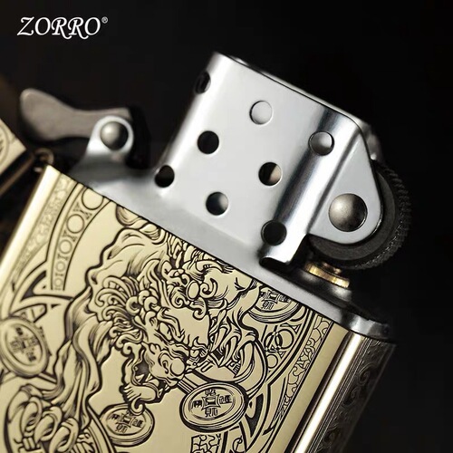 Laser deep carving hand polished ZORRO Hong Kong Zorro kerosene lighter classic four-sided engraving with multiple pictures optional