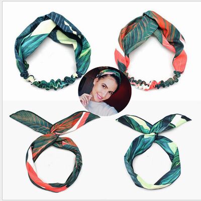 外贸货源布艺芭蕉叶图案发带春夏沙滩度假波西米亚风交叉发箍女|ms