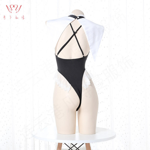 Whispers under the Moon New Sexy Lingerie Lace Backless Sexy Perspective Three-Point One-piece Temptation Passion Uniform Suit