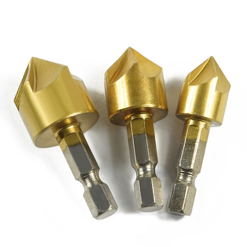 Hexagonal handle five-edged grooved chamfering knife 90-degree chamfering knife countersink drill woodworking hole opener 6-piece set wholesale