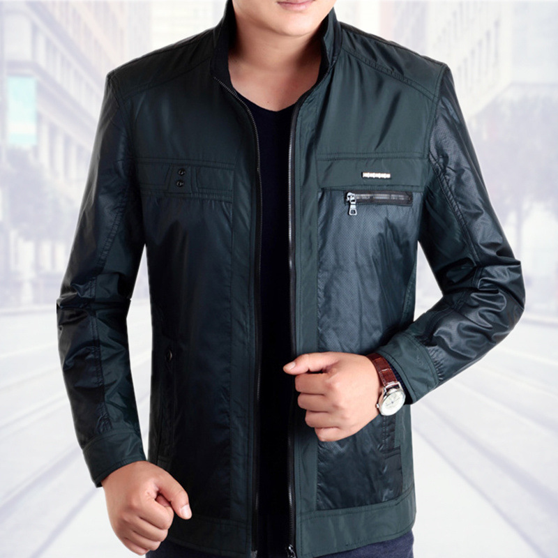 壹件代發中年男士夾克外套修身春秋薄款爸爸裝休閑立領夾克衫