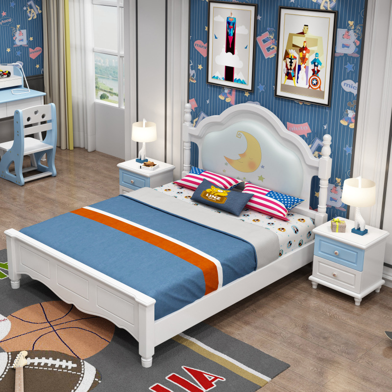 Solid wood children's bed boy single bed 1.5m teen bed minimalist modern American high box storage furniture