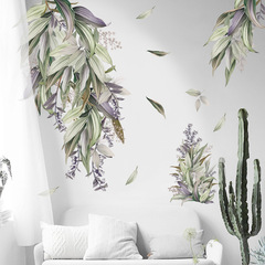 Room door wall sticker glass door decorative wall sticker plant leaves Nordic hand-painted self-adhesive sticker Youjian