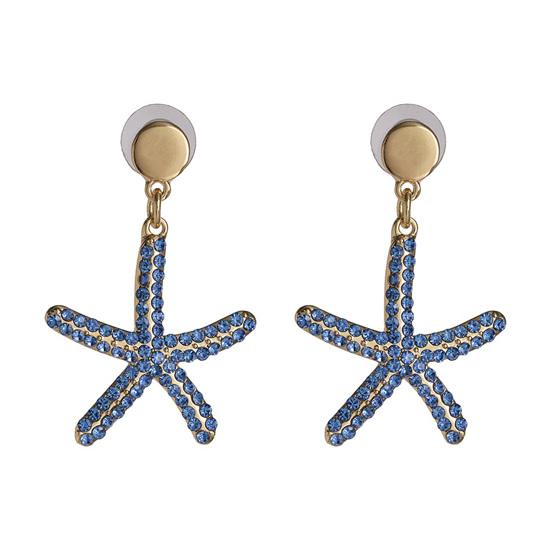 Nuevos Pendientes Aretes Mujer Estrella De Mar Azul Temperamento Salvaje Pentagrama Joyería display picture 7