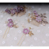 Set, Chinese hairpin, hairgrip, hair accessory for bride, flowered, Korean style