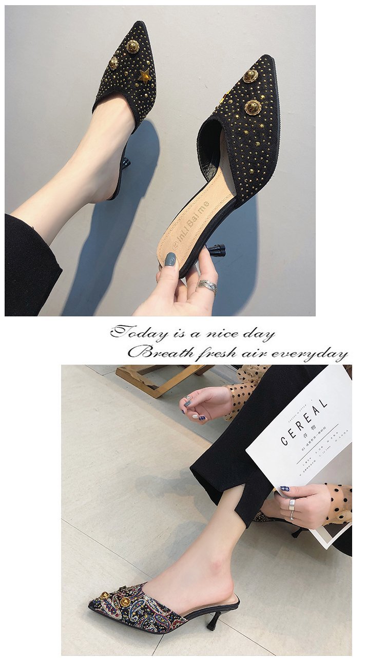 2024 Frühjahr/Sommer, sexy, schmale Absätze, mittlerer Absatz, spitzer Kopf, große Halbanhänger, Pailletten-Sandalen für Damen_voghion.com