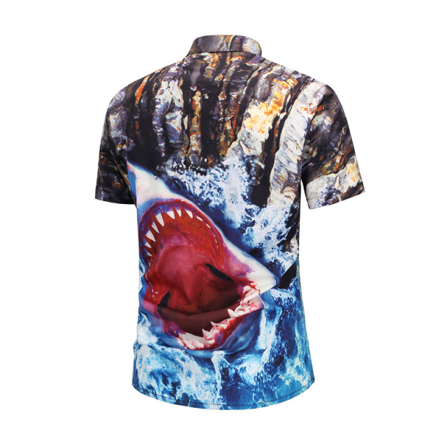 Summer Large Shark Shirts New Printed Short-sleeved Street Shirts