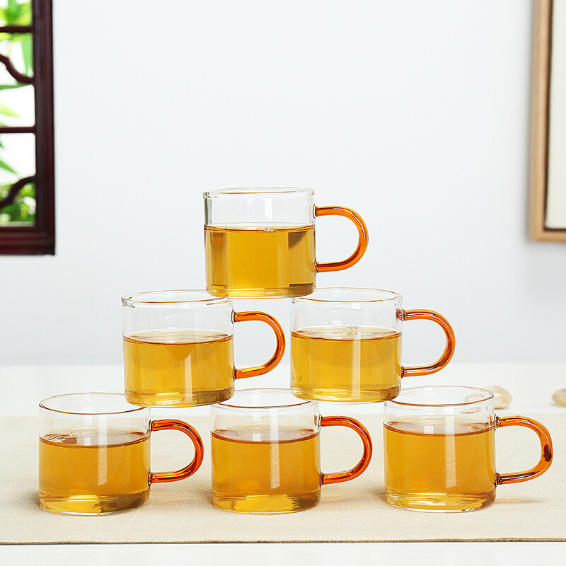 두꺼운 내열 투명 벨트 손잡이 유리 개인 찻잔 차 시음 컵 손잡이 쿵푸 차 세트 마스터 컵 찻그릇 가정용