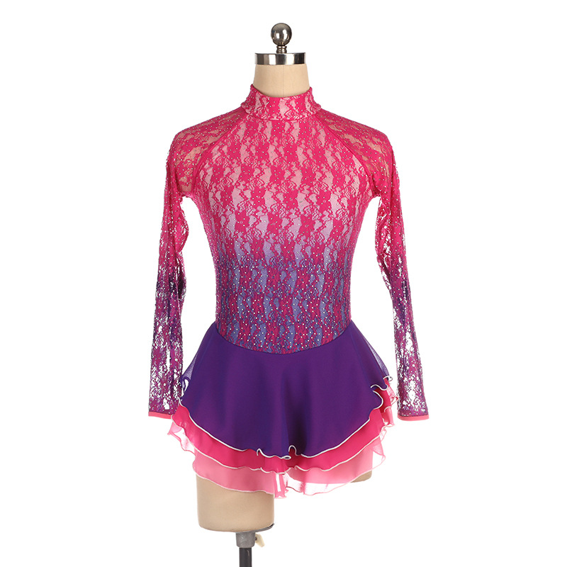 Pattern Skate clothing Skating Costume customized children adult girl match level examination skirt Gradient Lace