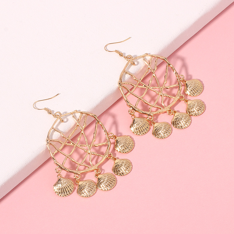 31g Weight Earrings Classification Wedding, Travel Occasion Women'S Gender Inlaid Shell Design Fashion Style Fashion New Small Starfish Pendant Geometric Circle Conch Shell Alloy Earrings 11