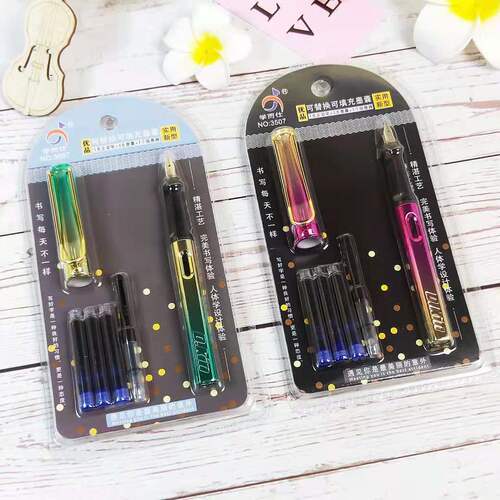 Factory direct sales student pens colorful metal pens colorful plastic ink bag pen set combination student stationery