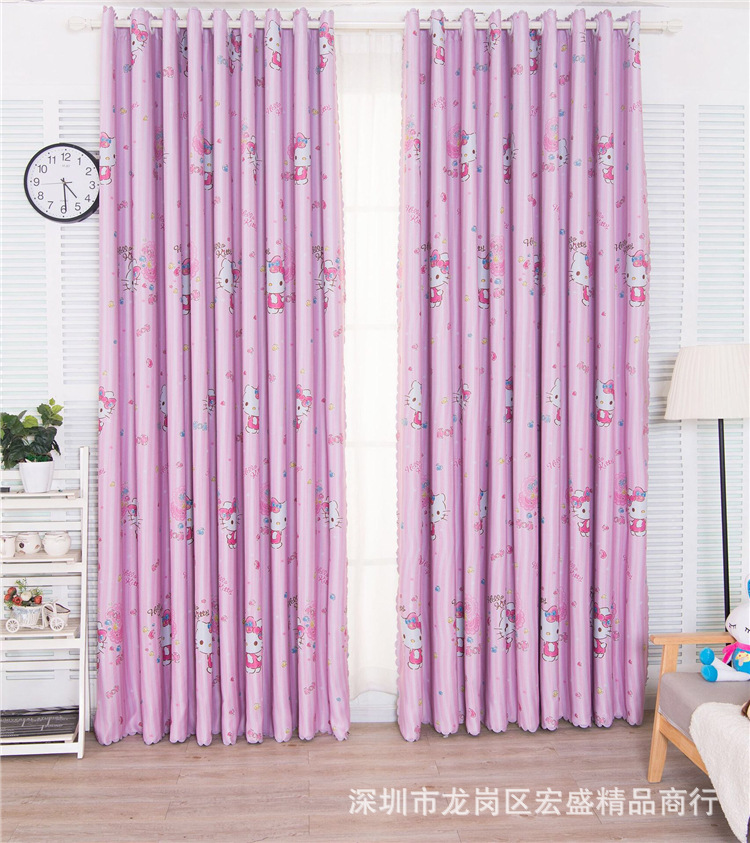 hellokitty窗帘可爱卡通粉色女孩儿童房卧室美乐蒂遮光窗帘加长款