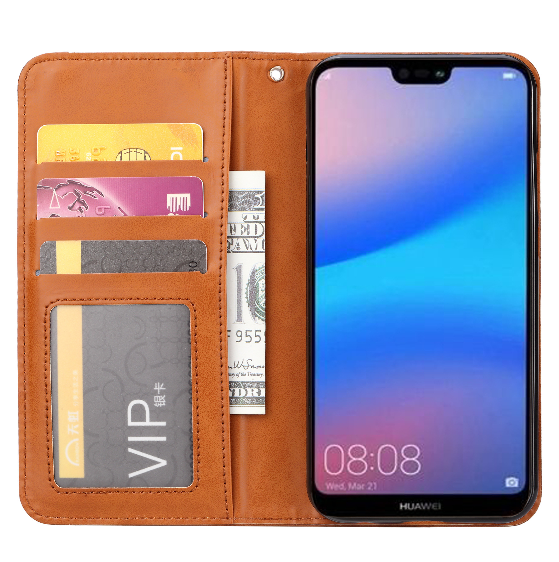 Aplicable a Huawei P30 Lite Funda de cuero amasar Tarjeta de cuero magnético Funda protectora P30lite teléfono móvil caso