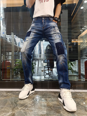 【清仓】2021新款潮牌牛仔裤男宽松韩版直筒9分裤小脚百搭长裤子|ms