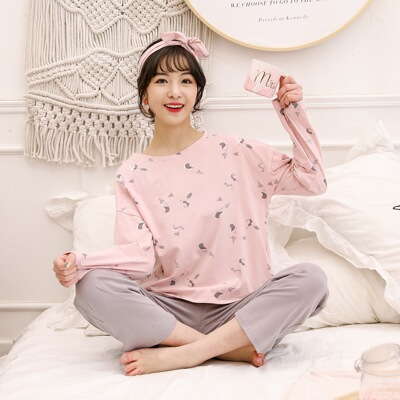 新款睡衣女長袖春秋季韓版女士大碼薄款夏季全棉家居服兩件套裝