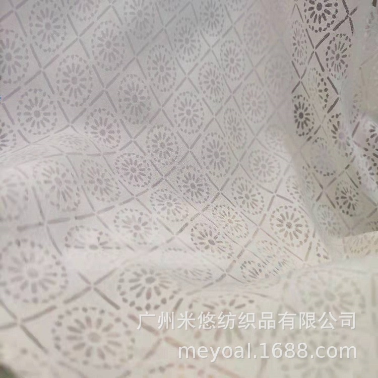 T/C 涤棉包芯纱 烧花 立体镂空 几何柔软网纱 童装 女装 面料