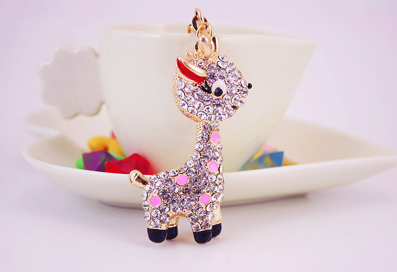 44g Weight Alloy, Metal Material Doll Pattern Unisex Gender Pink, Red, Blue Color Alloy Rhinestone Deer Keychain 7