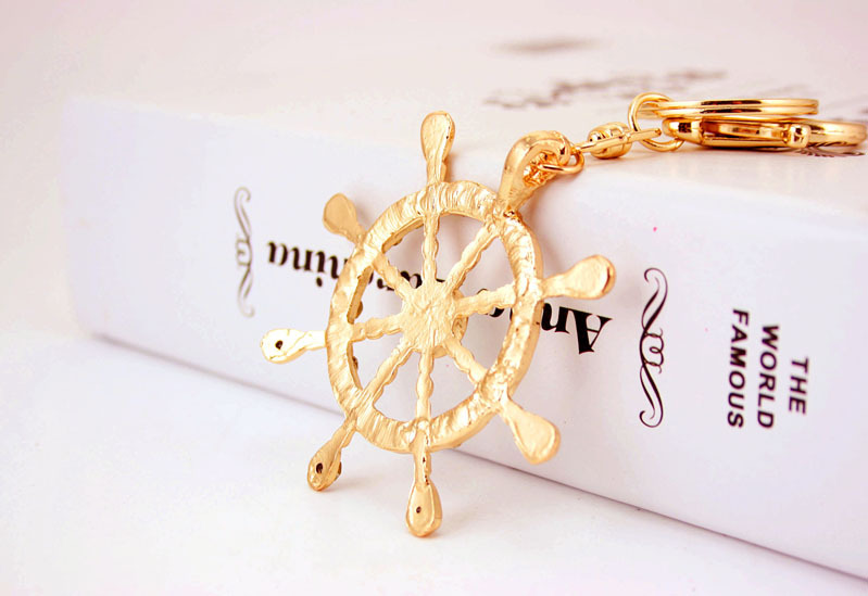 40g Weight Alloy, Metal Material Constellation Pattern Unisex Gender White, Blue Color Korean Diamond-studded Crystal Ship Rudder Nautical Car Metal Pendant Keychain 9