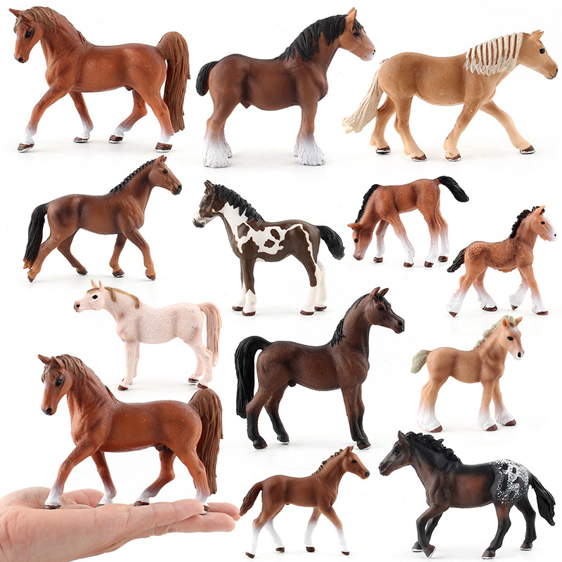 Amazon Venta caliente 12 simulación sólido bosque animal caballo modelo pintas macho caballo hafflin hembra caballo modelo
