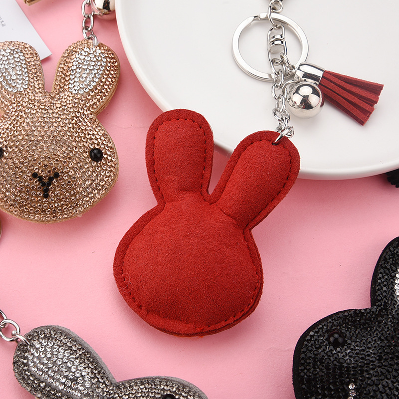 31g Weight Diamond Design Rose Red, Red, Silver, Yellow, Black Color Korean Creative Cartoon Korean Velvet Bunny Spot Drill Keychain Car Key Chain Students' School Bag Pendant Wholesale 5