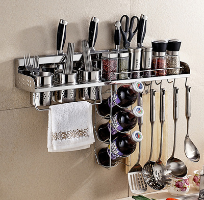 一件代发厨房置物架304不锈钢调料架壁挂收纳储物刀架免打孔用品|ms