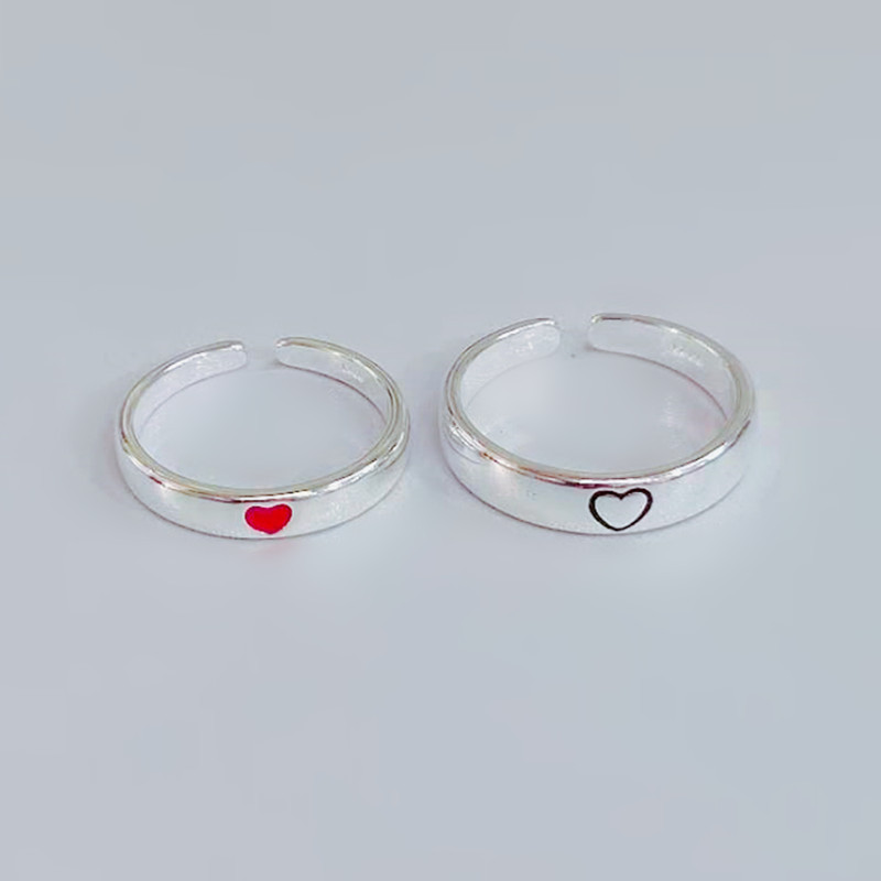 Silver-plated Red Heart Open Ring Simple Lover Gift Open Size Adjustable Forefinger Ring_voghion.com
