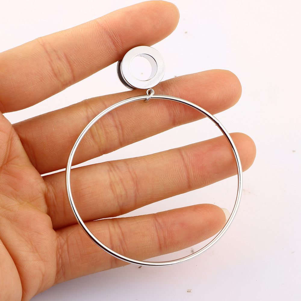 Large Circle Ear Expander Hoop Earrings - Rose Gold 25mm - Geometric Metal Ear Piercing Jewelry detail image 7