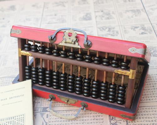 Antique 13-level beech wood abacus with dragon and phoenix pattern wooden box retro gift nostalgic abacus leather box gift