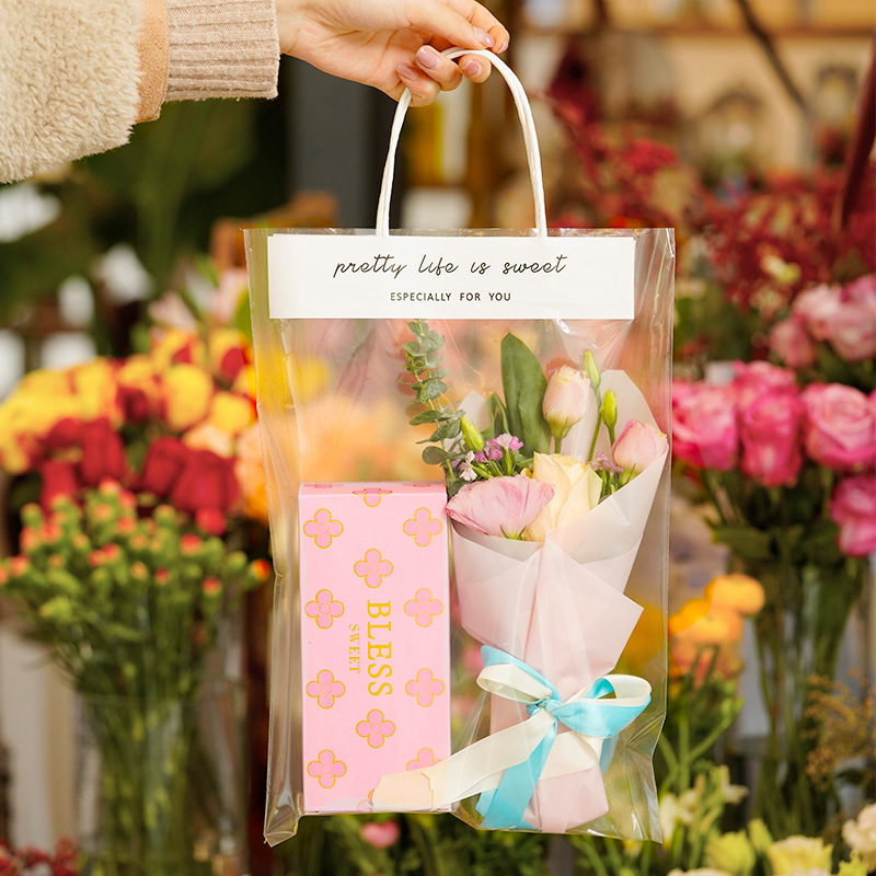 透明手提ins雪花酥 牛轧糖手提袋  鲜花手提袋