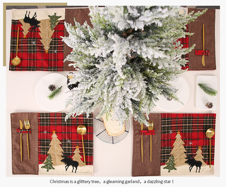 Christmas Decorations, Plaid Cloth, Placemat, Elk, Small Tree, Table Mat, Insulation Pad, Knife And Fork, Cross-border display picture 7