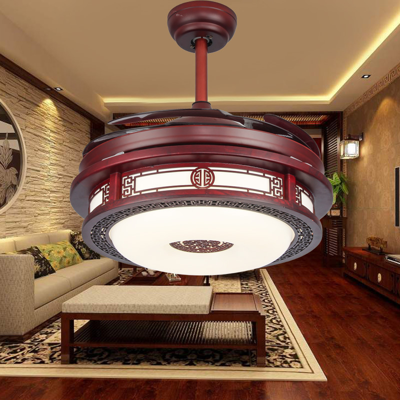 Priced Direct selling Chinese style solid wood invisible Fan light a living room Restaurant New Chinese style Mute Ceiling fan lamp One piece On behalf of