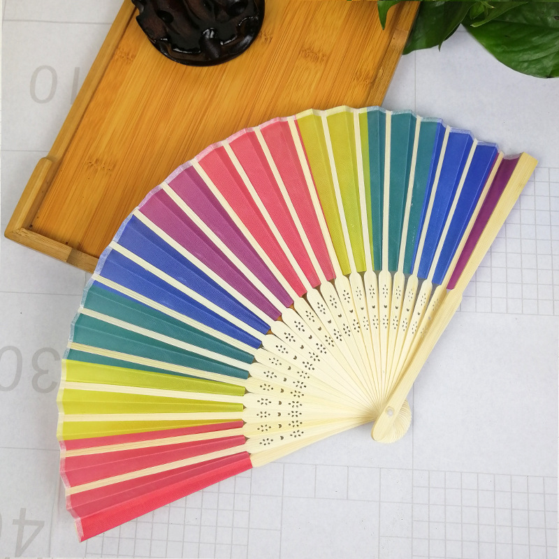 Fashion Bamboo Plastic Rainbow Color Folding Fan Wholesale display picture 11