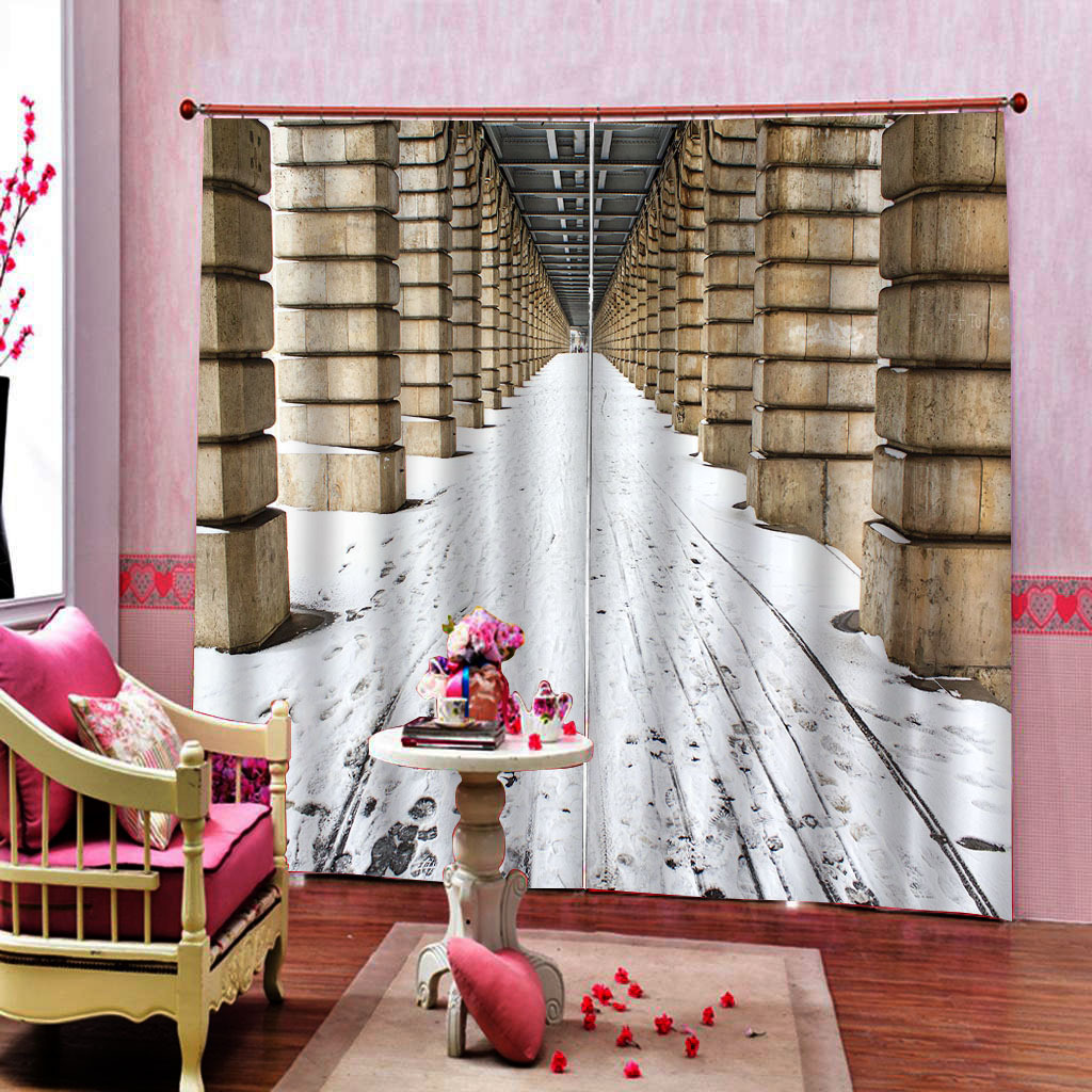 个性创意风格新款桥下雪路窗帘批发 家居书房客厅卧室隔断帘