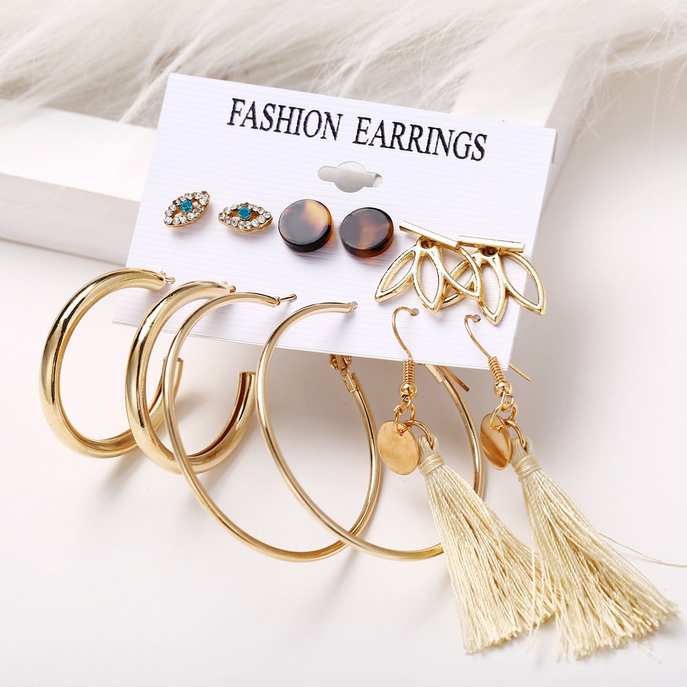 Acrylic Artificial Pearl Circle Tassel Earrings Set 6 Piece Set Hot Selling Earrings Wholesale Nihaojewelry display picture 47