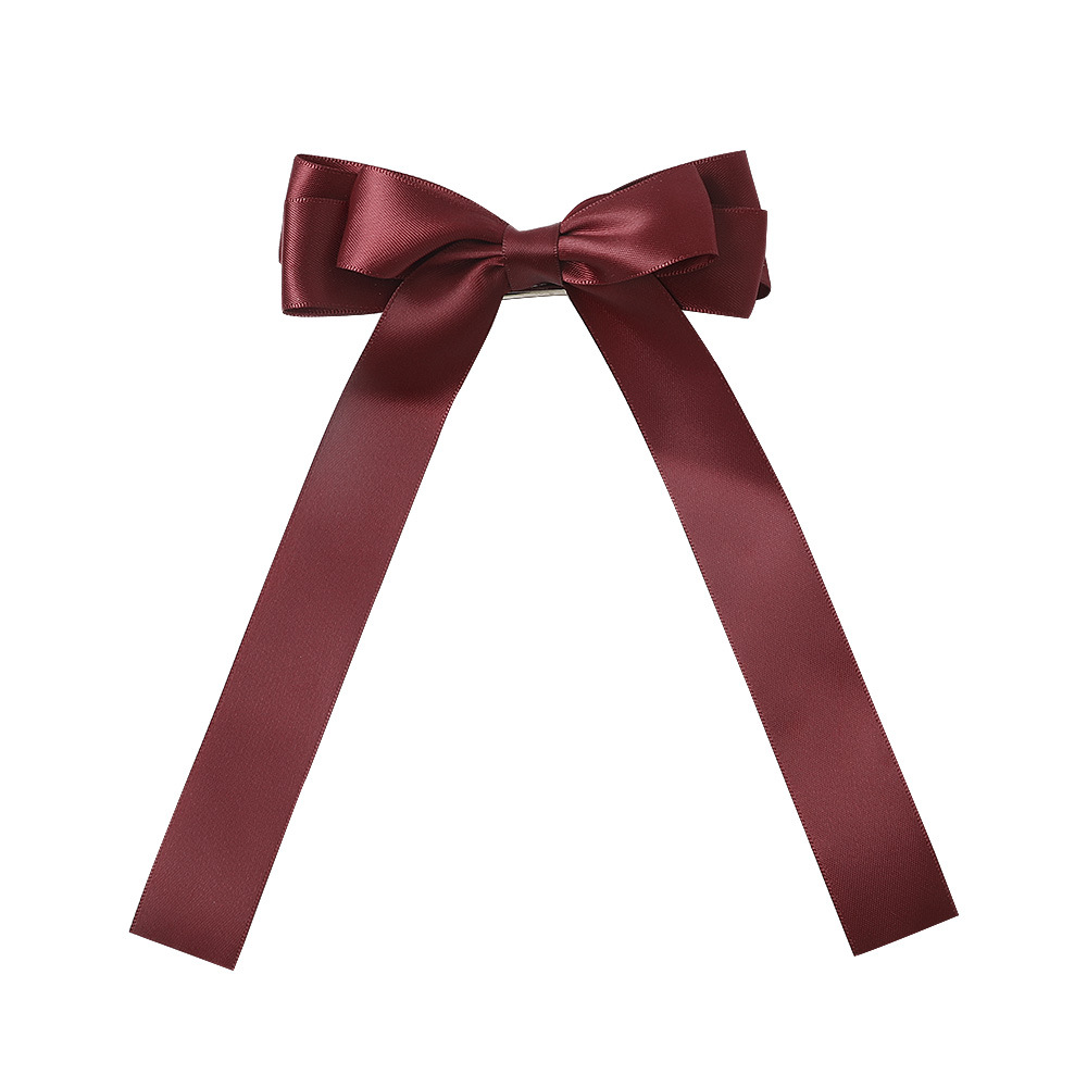 Europäische Und Amerikanische Stoff Farbe Satin Doppelseitig Band Streamband Bowknot Haarnadel Einfarbige Lange Band Feder Clip 2021 display picture 7