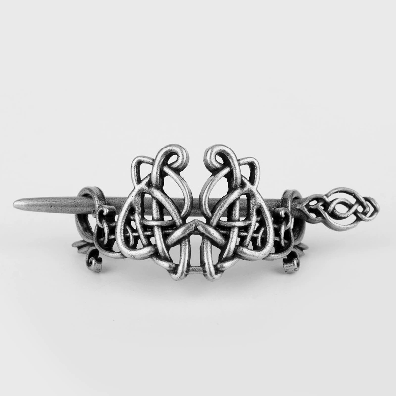 Сплавной ретро шпилька (Mo Chun), дизайн Celtic‑knot, электропокрытие, 4.5×5.9×8 см