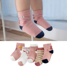新款精梳棉立体卡通男女儿童袜婴幼儿宝宝小中大童袜子五双装短袜