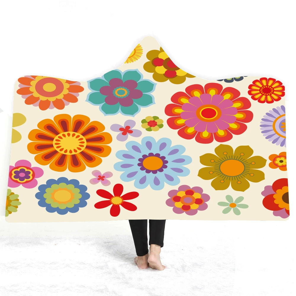 Трансграничное зимнее Европейское и американское одеяло со шляпой-хиппи Одеяло с капюшоном Утолщенный двухслойный плащ, плюшевый с цифровой печатью