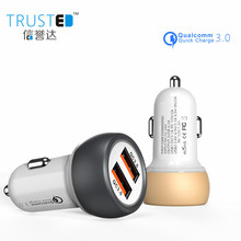 双qc3.0LED灯快充车充 私模新款QC 3.0铝合金车载USB充电头UC281
