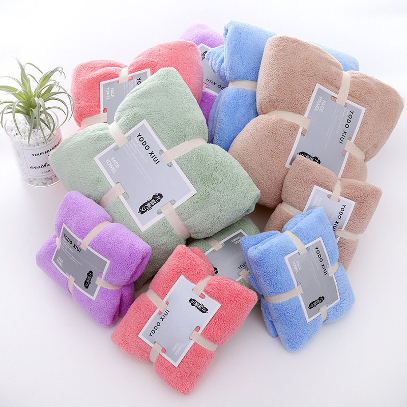 High density coral velvet lace letter towel towel bath towel suit custom LOGO soft absorbent gift towel set