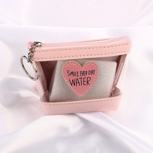 Pink girly heart transparent love jelly coin purse ins Korean version square data cable earphones waterproof storage bag