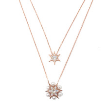 維卡琦925銀鍍玫瑰金采用施華洛世奇元素水晶珍珠雙鏈