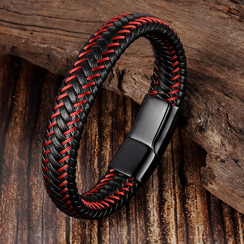Leather rope bracelet stainless steel leather woven bracelet leather bracelet red bracelet men's cowhide jewelry L19170 Leather rope bracelet stainless steel leather woven bracelet leather bracelet red bracelet men's cowhide jewelry L19170