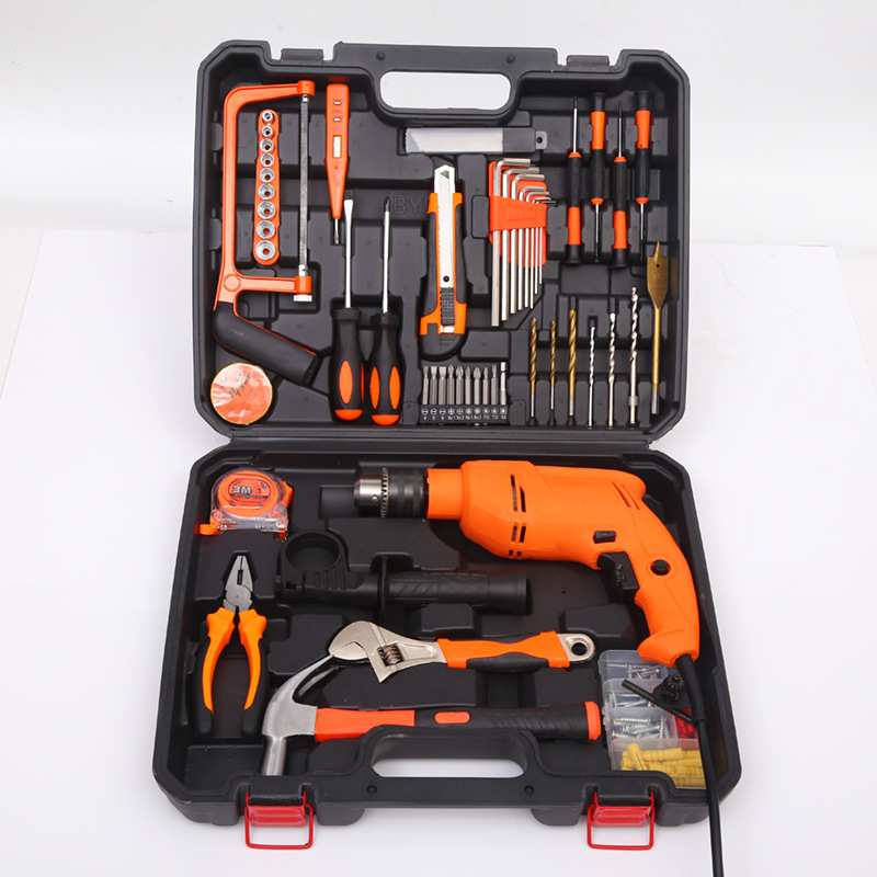 Taladro de mano para el hogar multifunción taladro de impacto traje taladro eléctrico pequeña caja de herramientas conjunto pistola de mano taladro personalización