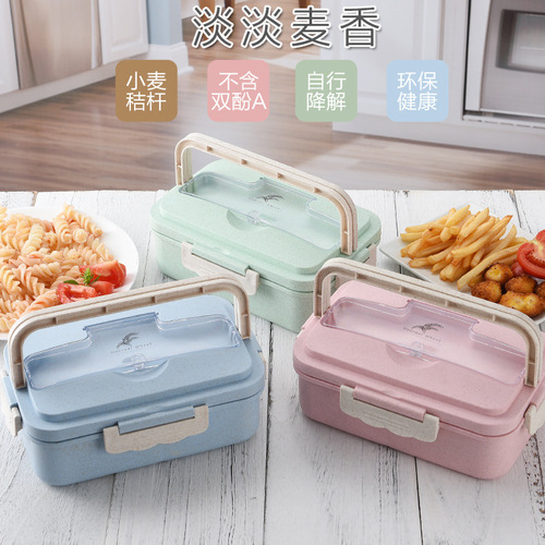 亚马逊Lunch box小麦秸秆饭盒日式便当盒厂家午餐盒学生分格跨境