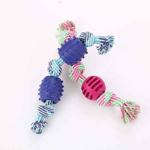 Double Knot Cotton Rope with TPR Ball Dog Toy Teething Toy Pet Teeth Cleaning Toy Factory Wholesale Cross Border