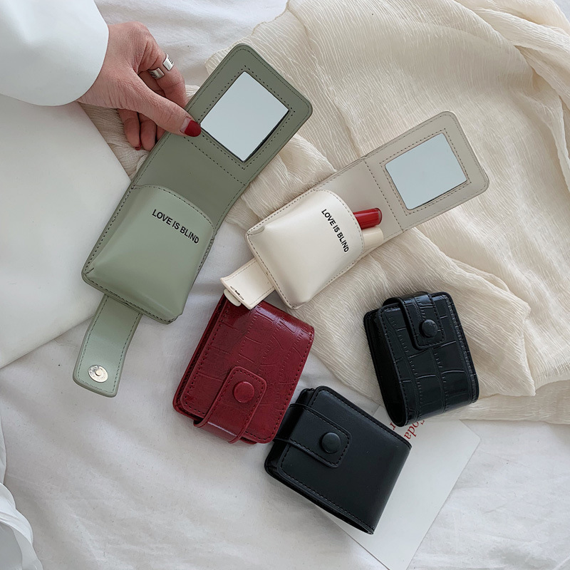 High-end mini lipstick bag with mirror, small portable PU lipstick storage bag, cosmetic bag, makeup bag_voghion.com