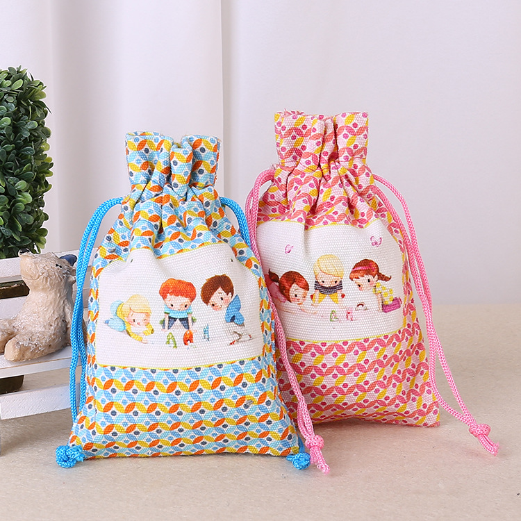 定做数码印花可爱帆布束口袋学生收纳包装袋数码印拉绳棉布袋